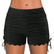 Womens Swim Shorts Tummy Control Women's Swim Shorts High Waisted Swimsuit Bottoms Cross Waist Bathing Suit Swimwear Boy Shorts (Black,Small)